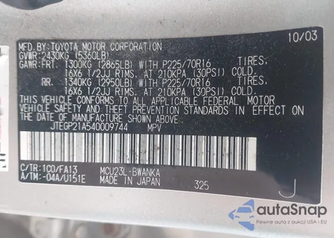 2004 Toyota Highlander V6 z USA, uszkodzony, nr VIN JTEGP21A540009744